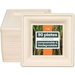 HAAGO 90 Sugarcane Plate - Heavy Duty Disposable Plates, Small Disposable Plates for Outdoor Dining - Like Square Paper Plates, Plastic Plate Alternative - Square Disposable Plates - 15cm/6”
