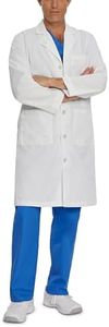 Landau Relaxed Fit 3-Pocket 5-Button Full-Length Lab Coat for Men 3140 White