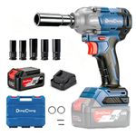 Dong Cheng 20V Brushless Impact Wrench, Max Torque 682N.m, 1/2 inch with 3 Mode Speed, 2400 RPM Cordless Impact Gun, Includes 4.0Ah Battery, Charger, 5 Impact Sockets and Storage Box