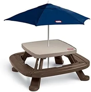 Little Tikes Fold 'n Store Picnic Table with Market Umbrella, Brown (632433M)