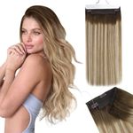 Ugeat Halo Extensions Remy Hair Balayage Brown Invisible Wire Real Hair Extensions Balayage Dark Brown To Ash Brown Mix Platinum Blonde Hidden Crown Extensions Real Human Hair 20 Inch 95g