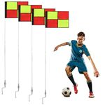 Get Out! Soccer Corner Flags Set of 4-60 Inch Training Agility Poles - Extra Large 17 x 13 Inch Soccer Practice Flags - Spring Mounted Spike Anchored Corner Flag Poles for Outdoor Grass Fields