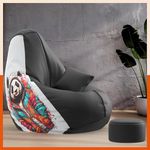 Biggie Bean Bag with Beans Filled 4XL VibeBoost Premium Bean Bag with Free Cushion and Footrest - Official : Chill & Chill Combo (Matching Color : Regular, Teddybear-Black)