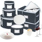 VERONLY China Dinnerware Storage Containers Set- Dish,Mug,Stemware Storage Cases - Quilted Box Bins Stackable with Divider,handles,Clear Window for Cups,Plates,Wine Glasses Moving Set of 6