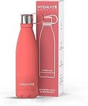 HYDRATE Super Insulated Stainless Steel Water Bottle - 500ml - Soft Coral - BPA Free, Vacuum Drinking Flask - 24 Hours Cold & 12 Hours Hot