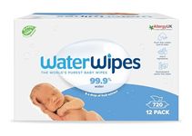 WaterWipes Plastic-Free Original Baby Wipes, 99.9% Water Based Wipes, Unscented for Sensitive Skin, 720 count (Pack of 12)