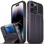 VENA vCommute Wallet Case Compatible with Apple iPhone 14 Pro Max (6.7"-inch), (Military Grade Drop Protection) Flip Leather Cover Card Slot Holder with Kickstand (Purple/Black)