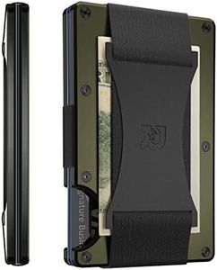 The Ridge Minimalist Slim Wallet for Men - RFID Blocking Front Pocket Credit Card Holder - Aluminum Metal Small Mens Wallets with Cash Strap (Matte Olive)