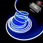 balabaxer Blue Neon LED Strip Lights,16.4 ft/5m 12V DC 600 SMD2835 LEDs Waterproof Rope Light for Indoor Outdoor Home Decoration ( with Power Adapter)…