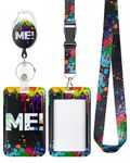 Uniclife Fashionable Sliding Badge Holder Paint Splash Plastic Case with Retractable Badge Reel Carabiner Clip & Detachable Lanyard Strap Vertical Card Protector for Worker Nurse Teacher Student