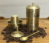 PURI BARTANWALA - Indian Peacock - Brass South Indian Coffee Filter with DABARA Set and 1 Small Spoon - Matt Finish - 250 ML