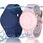 R-fun Waterproof Air Tag Bracelets for Kids [2 Pack] Compatible with Apple Air Tag Finders with Soft Silicone,Anti Lost GPS Item Finders Case Cover for Kids,Night Blue/Pink