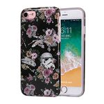 for iPhone 6s 6 Case Cute for Girls, Protective Slim Glossy Soft Flexible Clear Rubber TPU Silicone Cover Phone Case for iPhone 6 / 6s (Floral Botanic Wars Skull)