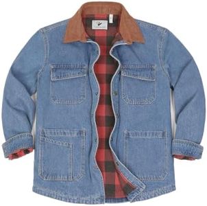 ZENTHACE Men's Flannel Lined Denim Chore Jacket Utility Barn Field Coat