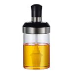 QXXUL 250ml Glass Seasoning Container Oil/Honey Dispenser Bottle Kitchen Castor Stainless Steel Seasoning Bottle Kitchen Product (Oil Brush), Clear, Pack of 1