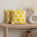 HOMEMONDE Cotton Cushion Cover 16 X 16 Inches - Set Of 2 Quatrefoil Pattern Sofa Pillow Covers, Yellow, 250 TC