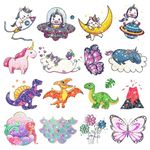 Leesgel Glitter Tattoos for Kids, 12 Sheets Glitter Tattoos Kit - Dinosaur/Mermaid/Butterfly Transfer Tattoo Stickers for Childrens Party bag Fillers, Boys Toys Girls Gifts Birthday Supplies