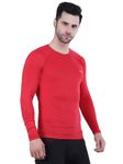 Athmonk Compression T-Shirt Vest Body Shaper Long Full Sleeve for Men Boys Branded - Poly Lycra Fabric - Workout Gym Cricket Football Sports Training - Keep Dry Tight Skin Fit - Round Neck - Red, L