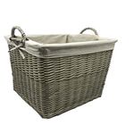 JVL Antiques Wash Canvas Lined Rectangle Log Basket with Loop Handles, 47 x 47 x 54 cm