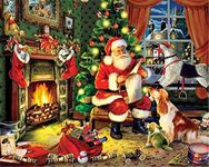 YEESAM ART DIY Paint by Numbers for Adults Beginner Kids, Santa Claus Under The Christmas Tree, Dogs, Gifts 16x20 inch Linen Canvas Acrylic Stress Less Number Painting Gifts