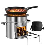 VEVOR Camping Rocket Stove, Wood Burning Portable Rocket Stove with Carrying Bag for Backpacking, Stainless Steel, Single Door, Burn Wood, Twigs or Sticks for Outdoor Cooking, Backyard, Camp Cooking