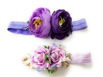 CRAnsh Creations;Crafted with Love Handmade Floral cotton blend head bands for newborn baby girls (0-2 years) clothing accessories Pack of 2 (Purple lavender, S)