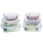 Navaris Glass Food Storage Containers with Lids - Set of 6, Airtight & Lockable - Reusable Meal Prep Containers for Lunch, Leftovers & Picnic - Microwave, Dishwasher & Oven Ready