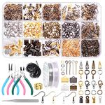 Swpeet 1470Pcs Jewelry Making Supplies Kit with Jewelry Making Tools, 3 Color Jewelry Pliers and Jewelry Wires, 40 Styles Jewelry Findings, Waxed Necklace Cord with Thimble Ring Awl Tweezers Scissors