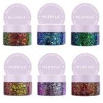 Joyeee Face Glitter Gel, Glitter Makeup for Body Face Eye Hair Lip, 6Colors Holographic Color Changing Glitter for Music Festival Concert Accessory Essential Make up, Glitter Gift for Kids Girl Women