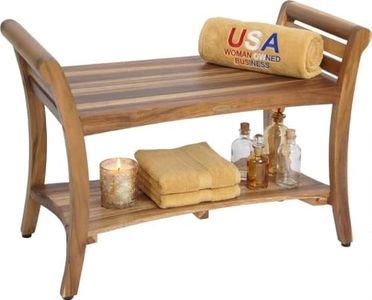 EcoDecors Symmetry 30 Inch Natural Color Waterproof Teak Wood Shower Bench Stool Seat Chair for Inside Shower Provides Safety, Storage, and Organization for Bathroom Accessories