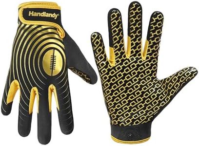 HANDLANDY Youth Football Gloves, Sticky Wide Receiver Gloves for Kids & Adult, Black and Gold Stretch Fit Football Gloves (Small)