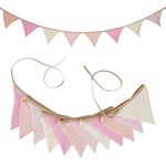 G2PLUS Nursery Fabric Bunting, Baby Bunting for Nursery, 12PCS Double Side Cloth Triangle Banner, Pastel Pink Cotton Bunting Banner for Nursery/Bedroom/Baby Shower Decor, 2.8m