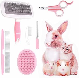 Crafterlife Small Animal Pet Grooming Kit with Pet Shedding Slicker Brush, Bath Massage Glove, Pet Grooming Comb, Nail Clipper Trimmer for Rabbit, Puppy, Kitten, Guinea Pig, Hamster, Ferret (Pink)