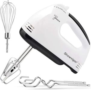7-Speed Electric Hand Mixer, Handheld Electric Whisk with Turbo Boost, 304 Stainless Steel Beaters Dough Hooks & Whisk, One Button Eject Portable Food Mixer for Baking Cooking Cakes Dough Cream, White