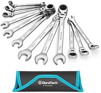 DURATECH Flex-Head Ratcheting Wrench Set, Combination Wrench Set, 72 Tooth, Metric, 12-piece, Size Covers 8-19mm, CR-V Steel, with Rolling Pouch