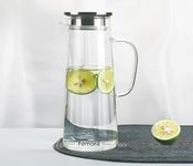 Femora Borosilicate Glass 1.5 LTR Water Jug with Handle, Juice Beverage Carafe with Stainless Steel Lid, Big Glass Iced Tea Pitcher, 1 Pcs Set (BPA Free)