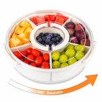 Rotatable Divided Serving Tray with Airtight lid and Handle, Snackle Box with 6 Dishwasher Safe Compartments, Organizers and Storage for Fruits, Vegetables, Nuts, Spices, and Home Accessories.