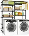 Ulif U13 Medium Over Washer and Dryer Storage Shelves, 6 Tiers Laundry Room Standing Shelf with 2 Hanger Rods, Space Saver Clothes Drying Rack, 57.8" W x 22" D x 77.4" H, Black