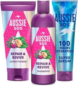 Aussie SOS Repair & Revive Shampoo & Conditioner set + Super Serum Leave-In Treatment (300/200/160ml). Hydrate, Smooth & Protect Dry, Damaged Hair. Controls frizz & prevent split ends. Vegan Formula