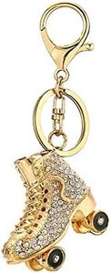 WANLIAN Llavero de diamantes de imitación de skate, zapatos colgante de llavero, colgante de aleación de cristal brillante (Dorado)