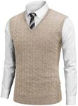 COOFANDY Men's Sweater Vest V Neck Slim Fit Cable Knitted Sleeveless Pullover Sweater Brown