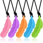 Chew Necklace for Sensory Kids, 5 Pack Sensory Oral Motor Aids Silicone Teething Toys for Autistic Chewers, ADHD, SPD, Oral Motor Stimulation or Special Needs (Pink/Purple/Orange/Green/Blue)