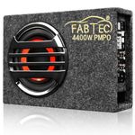 FABTEC 8 Inch Under Seat Active Subwoofer Bass Tube for Cars (Inbuilt Amp, 200 Rms), Black