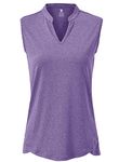 JHMORP Women's Golf Polo Shirts Quick Dry V-Neck Sleeveless Collarless Tennis Workout Athletic Shirts (Purple,CA L)