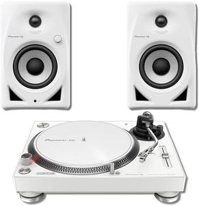 Pioneer PLX-500 Direct Drive Turntable - White with Pioneer DM-40D-W 4-inch Studio Monitors