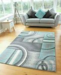 Small Large Duck Egg Light Blue Silver Modern Soft Thick Circles Design Carved Rugs Long Hall Runner Mats (6 (160x230cm)