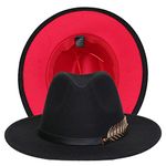 JK Home Womens Mens Classic 1920s Gatsby Fedora Hats, Patchwork Two Tone Wide Brim Panama Roaring Jazz Cap Black/Red