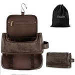 Elviros Toiletry Bag, Mens Leather Travel Organizer Kit with Hanging Hook, Large Water-Resistant Toiletries Bathroom Shaving Bags for Women (Large, Coffee)