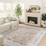 JINCHAN Area Rug 8x10 Rug Vintage Floor Cover Foldable Thin Rug Indoor Retro Blush Pink Floral Print Distressed Carpet Non Slip for Living Room Bedroom Dining Room