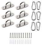 HOMPER 6Pcs M5 304 Stainless Steel Oblong Pad Eye Plate and 6Pcs Carabiner Clips, Marine Hardware Staple Hook Loop With 12 Screws and Plastic Plugs